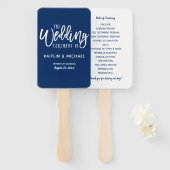 Hochzeitsprogramm | Pinselschrift (Navy Blue) Fächer (Vorne und Hinten)