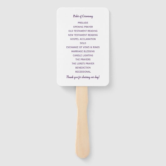 Hochzeitsprogramm | Pinselschrift (Plum -Lila) Fächer (Rückseite)