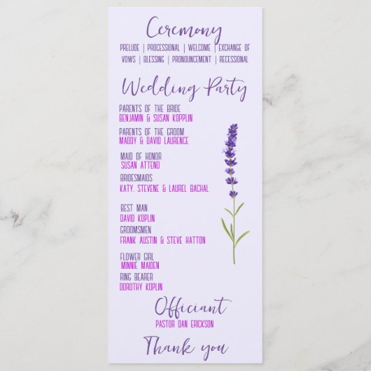 Hochzeitsprogramm Programm (Rückseite)