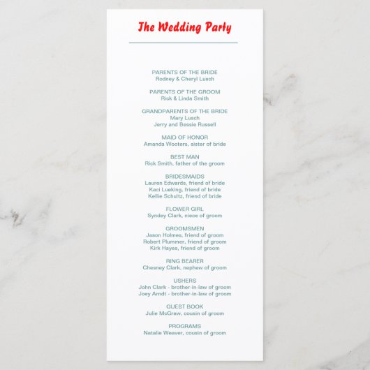 Hochzeitsprogramm Programm (Rückseite)