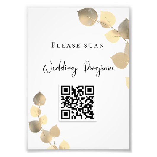 Hochzeitsprogramm QR-Code Eukalyptus golden Fotodruck (Vorne)