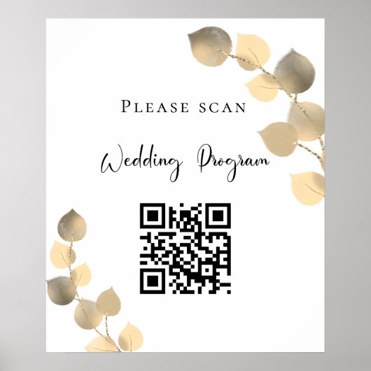Hochzeitsprogramm QR-Code Eukalyptus golden Poster (Vorne)