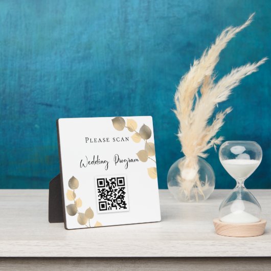 Hochzeitsprogramm QR-Code Eukalyptus goldener Fall Fotoplatte (InSitu)