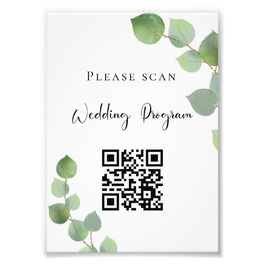 Hochzeitsprogramm QR-Code Eukalyptus Grün Fotodruck (Vorne)