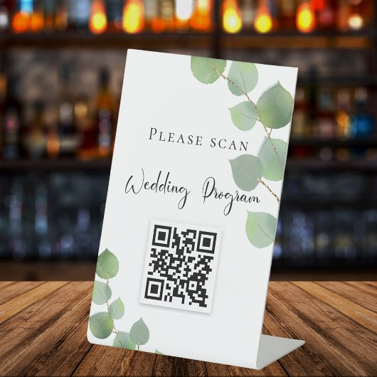 Hochzeitsprogramm QR-Code Eukalyptus Grün Sockelschild