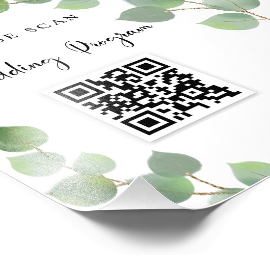 Hochzeitsprogramm QR Code Eukalyptus Grüne Fotodruck (Ecke)