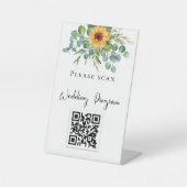 Hochzeitsprogramm QR Code Sonnenblumen Eukalyptus Sockelschild (Vorderseite)
