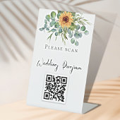 Hochzeitsprogramm QR Code Sonnenblumen Eukalyptus Sockelschild