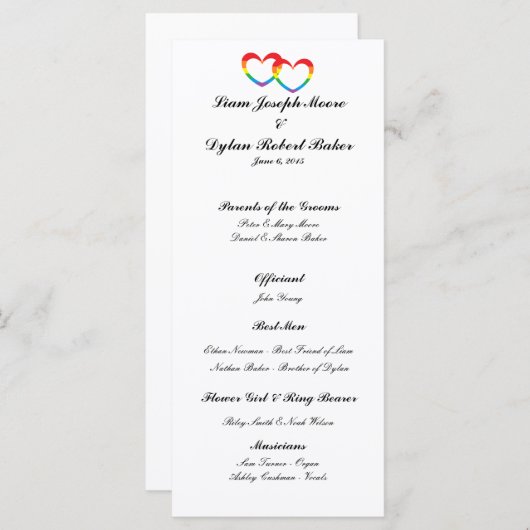 Hochzeitsprogramm "Rainbow Double Hearts" Programm (Vorne/Hinten)