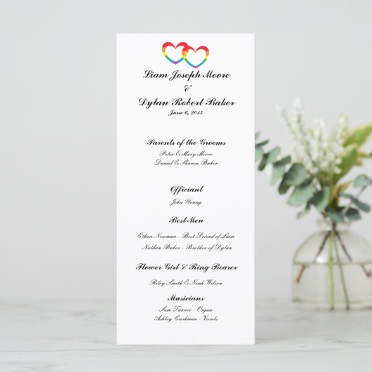 Hochzeitsprogramm "Rainbow Double Hearts" Programm (Stehend Vorderseite)