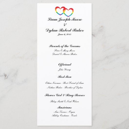 Hochzeitsprogramm "Rainbow Double Hearts" Programm (Vorderseite)