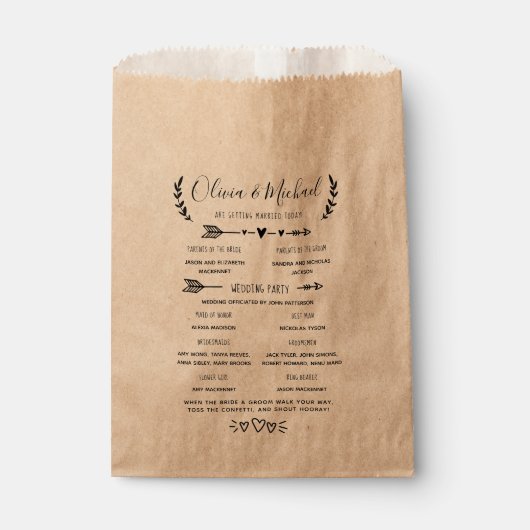 Hochzeitsprogramm Reihenfolge der Ereignisse Konfe Geschenktütchen (Vorderseite)