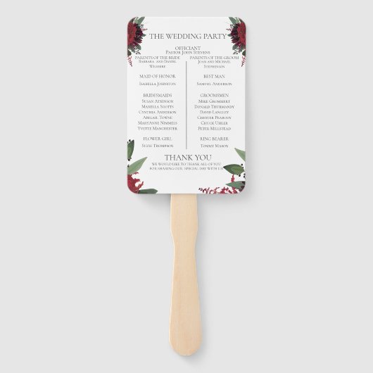 Hochzeitsprogramm | Rich Burgundy Marsala Floral Fächer (Rückseite)