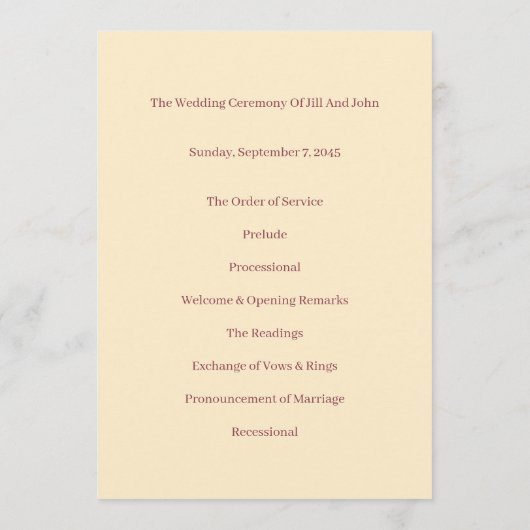 Hochzeitsprogramm Romantischer Blumengarten Programm (Rückseite)