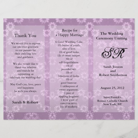 Hochzeitsprogramm Rosa Flyer (Vorderseite)