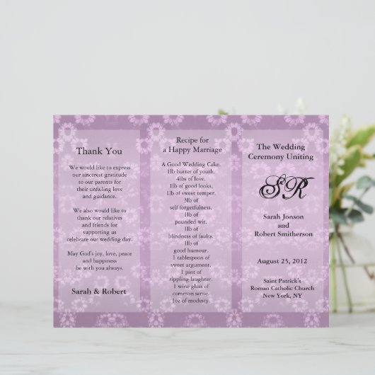 Hochzeitsprogramm Rosa Flyer (Stehend Vorderseite)