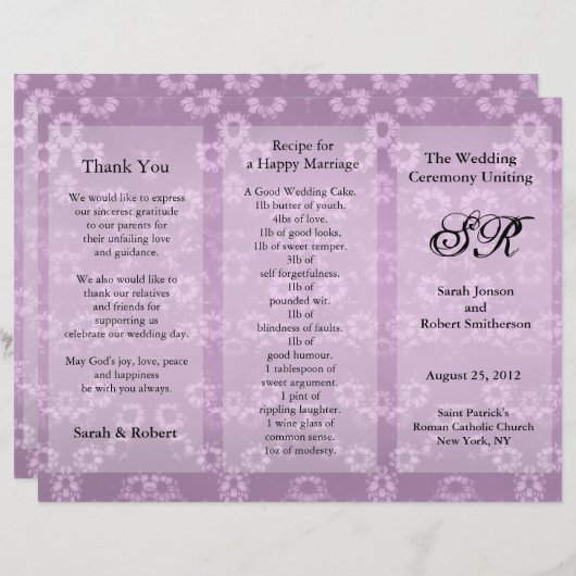 Hochzeitsprogramm Rosa Flyer (Vorne/Hinten)