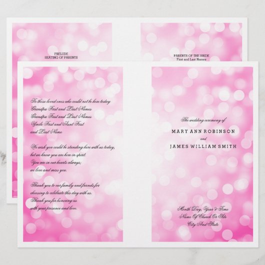 Hochzeitsprogramm Rosa Glitzer Lights (Vorne/Hinten)