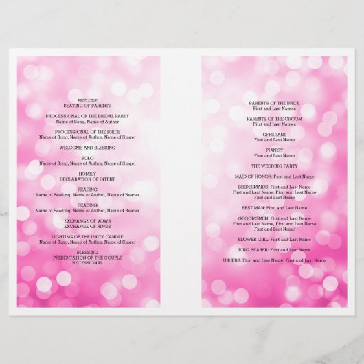 Hochzeitsprogramm Rosa Glitzer Lights (Rückseite)