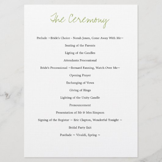 Hochzeitsprogramm Rosa grüne Blume blüht Programm (Rückseite)