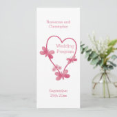 Hochzeitsprogramm Rosa Herz und Schmetterlinge Programm (Stehend Vorderseite)