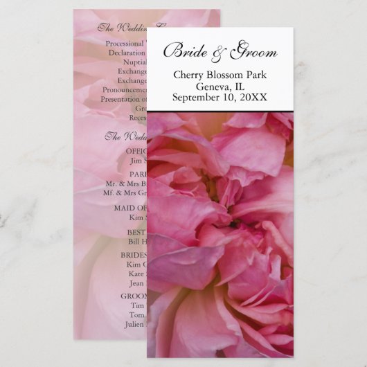 Hochzeitsprogramm - Rosa Karte (Vorne/Hinten)