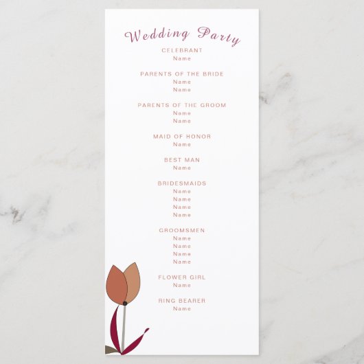 Hochzeitsprogramm Rosa Liebe Blume Programm (Rückseite)