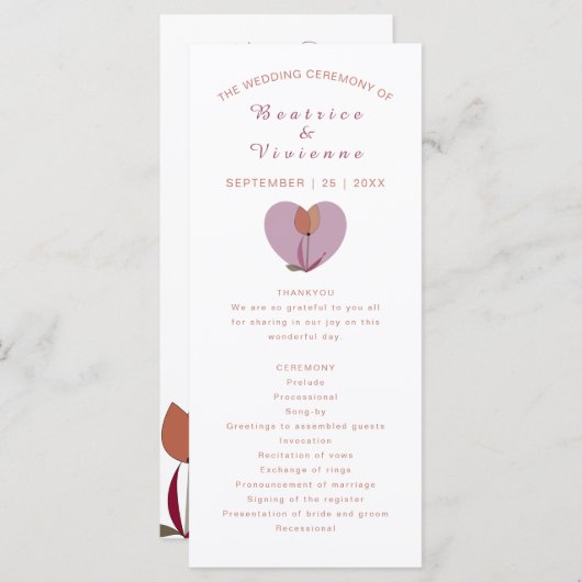 Hochzeitsprogramm Rosa Liebe Blume Programm (Vorne/Hinten)