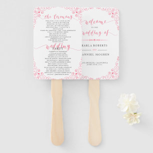 "Hochzeitsprogramm" Rosa Typografie und Vintage Ra Fächer