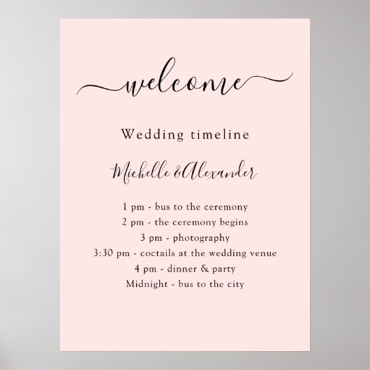 Hochzeitsprogramm Rose Gold Begrüßung Poster (Vorne)