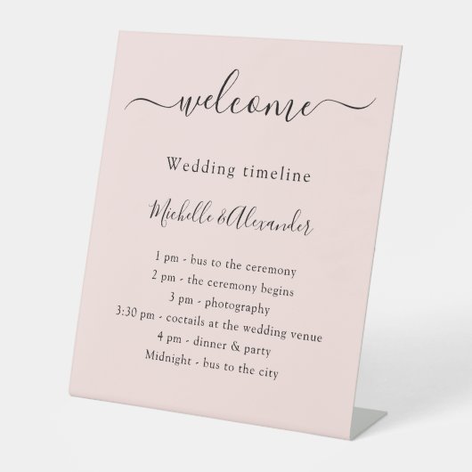 Hochzeitsprogramm Rose Gold Begrüßung Sockelschild (Vorderseite)