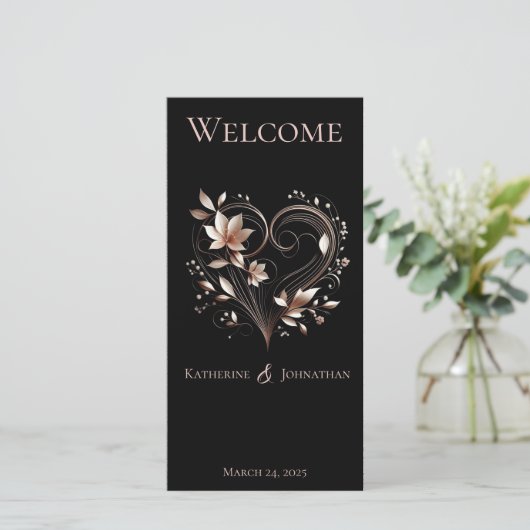 Hochzeitsprogramm-Rose-Gold-Blume mit Herz (Stehend Vorderseite)