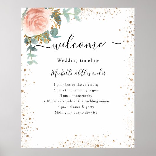 Hochzeitsprogramm Rose Goldflora Poster (Vorne)