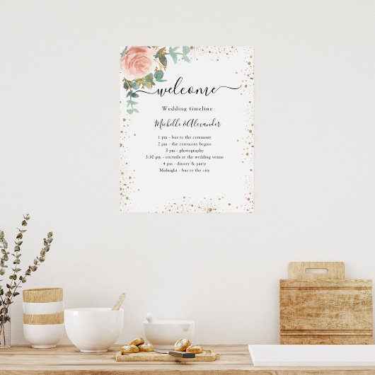 Hochzeitsprogramm Rose Goldflora Poster (Küche)
