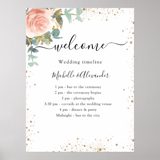 Hochzeitsprogramm Rose Goldflora Poster (Vorne)