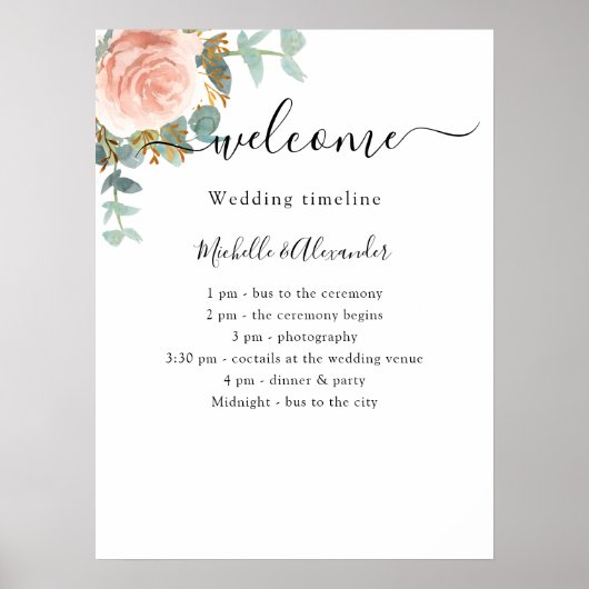 Hochzeitsprogramm Rose Goldkalyptus Poster (Vorne)