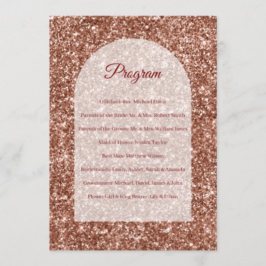 Hochzeitsprogramm Roségold Zeremonie Gebogener Gli Programm (Vorderseite)