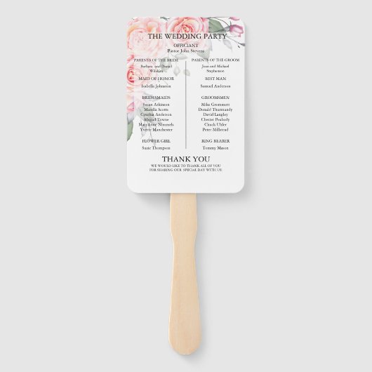 Hochzeitsprogramm | Rosen in Aquarellfarbe Fächer (Rückseite)