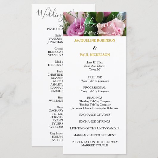 Hochzeitsprogramm Roses Gold NAMES Programm (Vorne/Hinten)