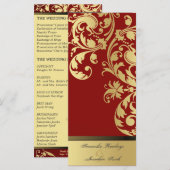Hochzeitsprogramm - Rot & Gold Shimmer Blütenblüte Programm (Vorne/Hinten)