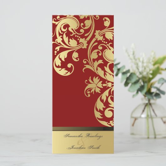 Hochzeitsprogramm - Rot & Gold Shimmer Blütenblüte Programm (Stehend Vorderseite)