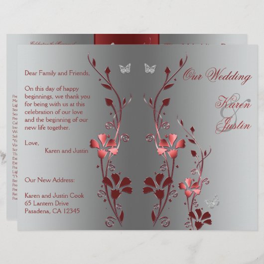 Hochzeitsprogramm Rot und Silber (Vorne/Hinten)