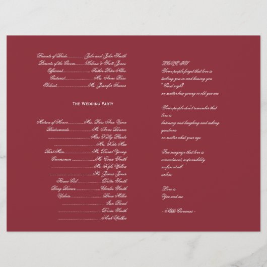 Hochzeitsprogramm Rot und Weiß (Rückseite)