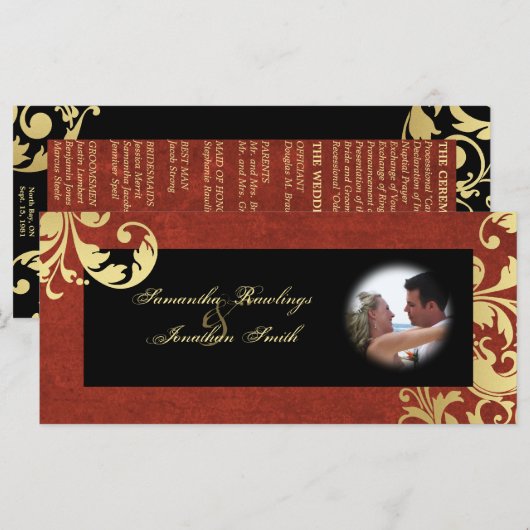 Hochzeitsprogramm - Rote und goldene Textur Blüte Programm (Vorne/Hinten)