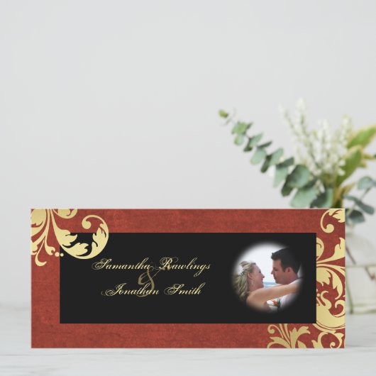 Hochzeitsprogramm - Rote und goldene Textur Blüte Programm (Stehend Vorderseite)