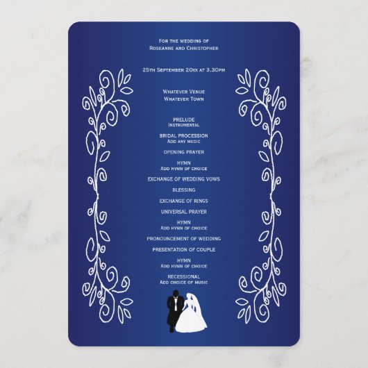 Hochzeitsprogramm Royal Blue Colored Bride Groom Programm (Rückseite)