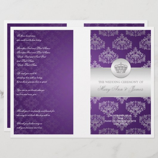 Hochzeitsprogramm Royal Crown Lila (Vorne/Hinten)