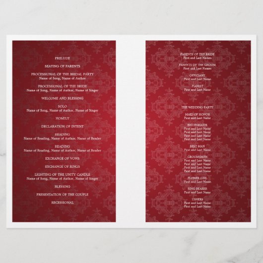 Hochzeitsprogramm Royal Crown Red (Rückseite)