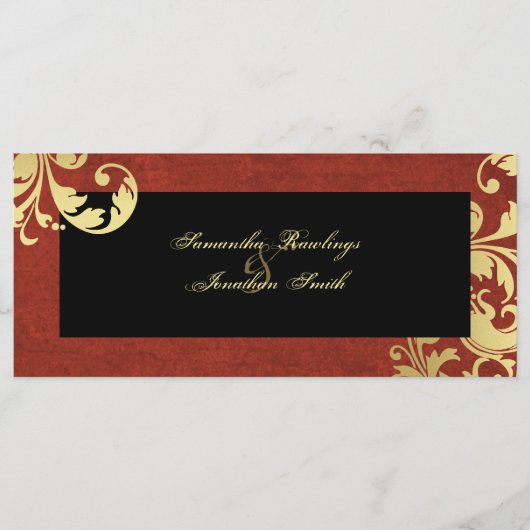 Hochzeitsprogramm - Royal Red & Gold Shimmer Flora Programm (Vorderseite)
