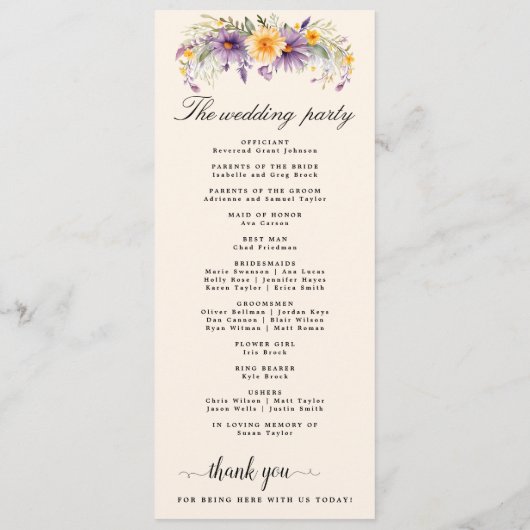 Hochzeitsprogramm Rustic Earth Florals Programm (Rückseite)